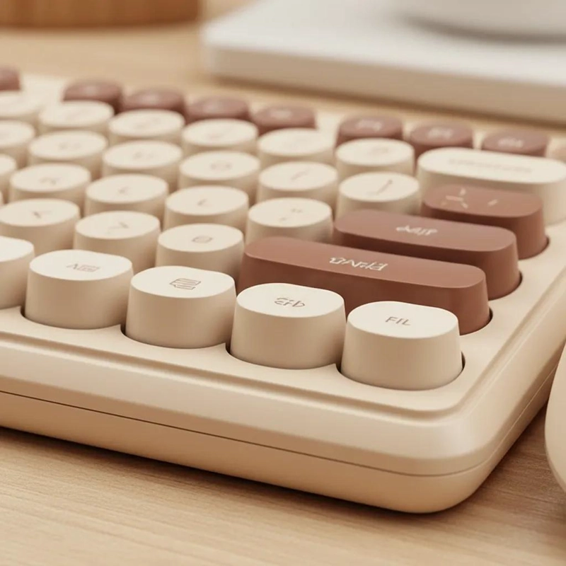 TECLADO INALAMBRICO RETRO CON MOUSE ESTILO VINTAGE COLOR MARRON - 6