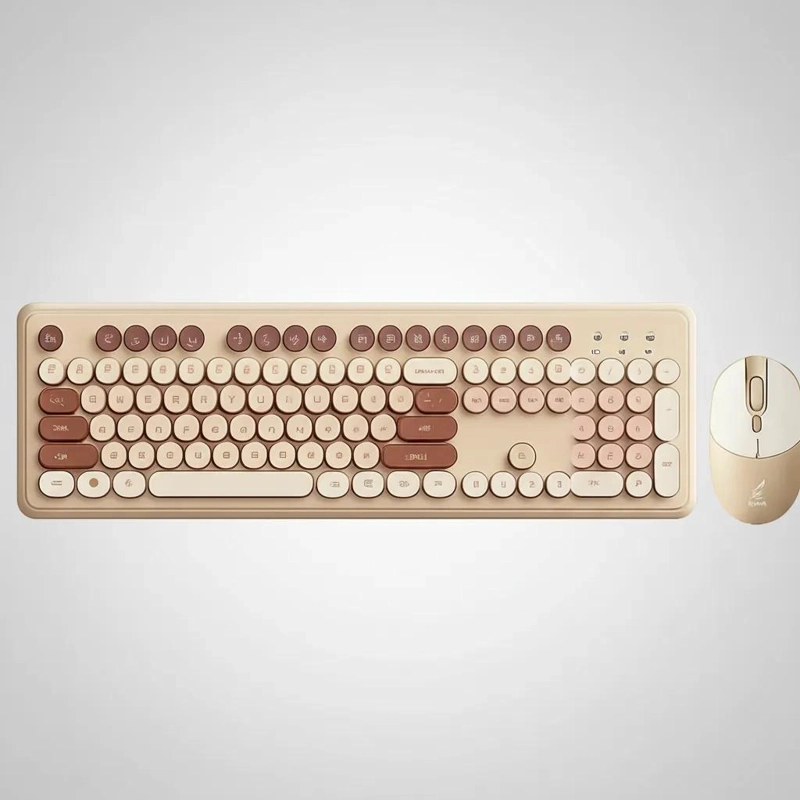 TECLADO INALAMBRICO RETRO CON MOUSE ESTILO VINTAGE COLOR MARRON - 7