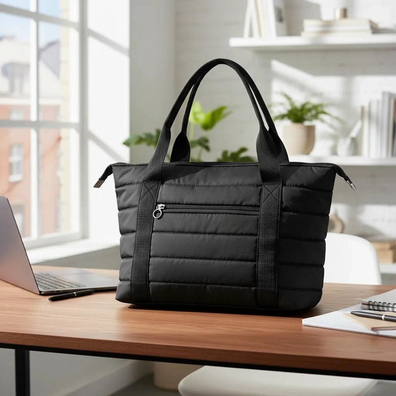 BOLSO ACOLCHADO NEGRO MULTI BOLSILLOS PARA MUJER - 1