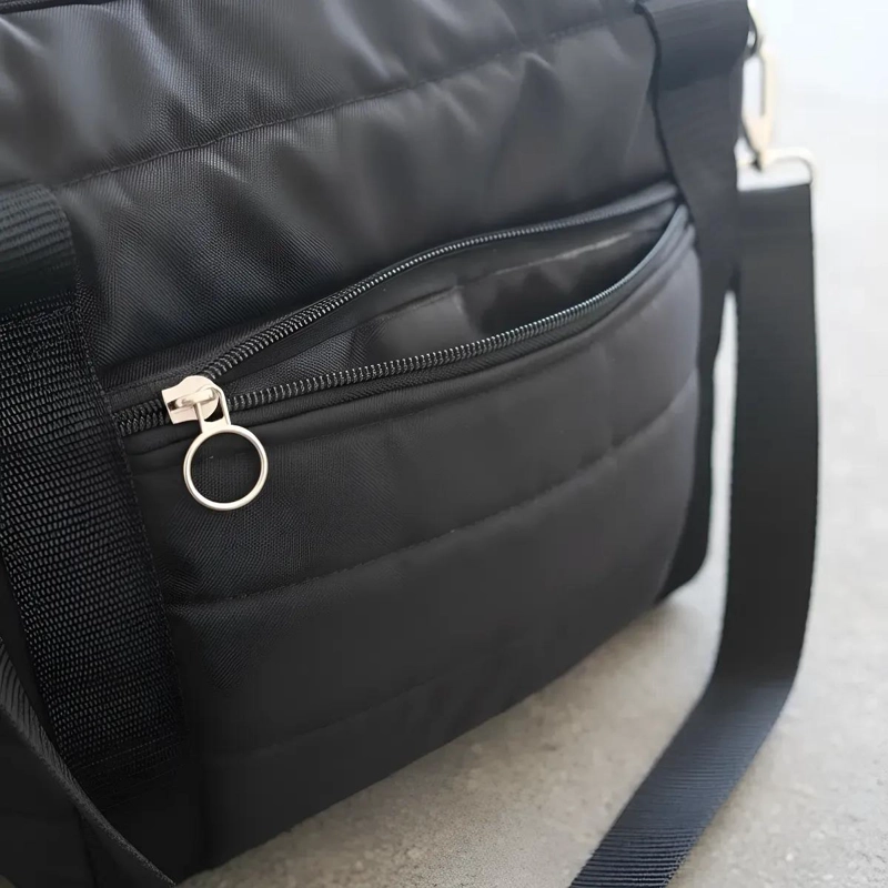 BOLSO ACOLCHADO NEGRO MULTI BOLSILLOS PARA MUJER - 8