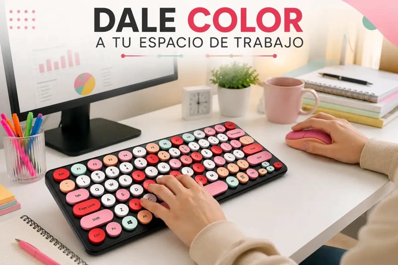 COMBO DE TECLADO Y MOUSE INALAMBRICOS COLORIDO PARA ESTUDIO - 6
