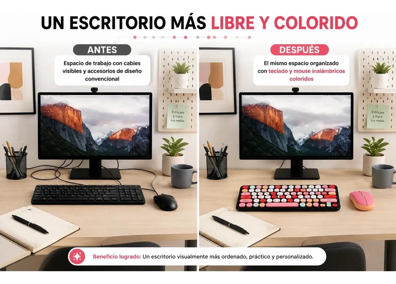 COMBO DE TECLADO Y MOUSE INALAMBRICOS COLORIDO PARA ESTUDIO - 7