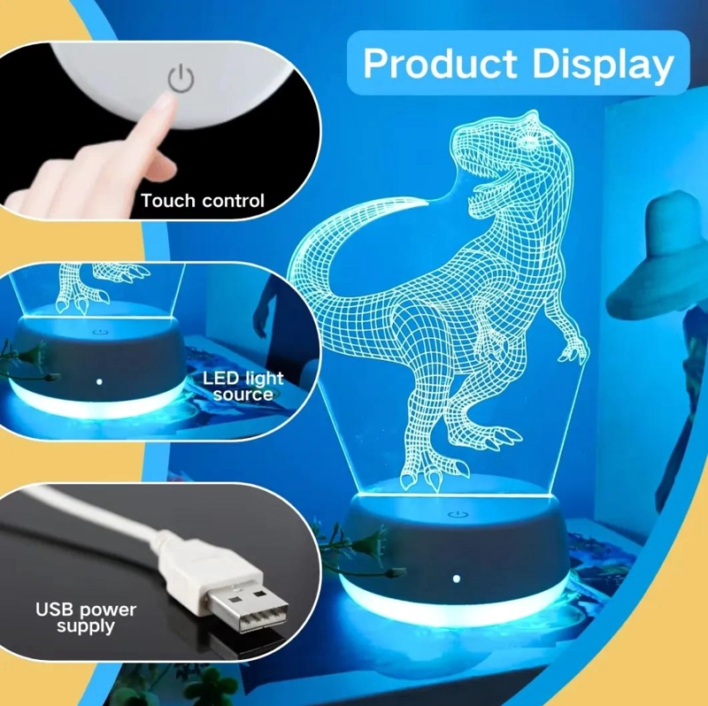 LAMPARA 3D DE DINOSAURIO T-REX PARA DECORACION Y LUZ LED - 3
