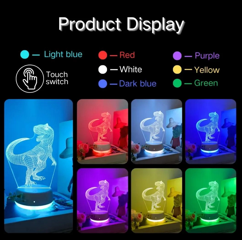 LAMPARA 3D DE DINOSAURIO T-REX PARA DECORACION Y LUZ LED - 4