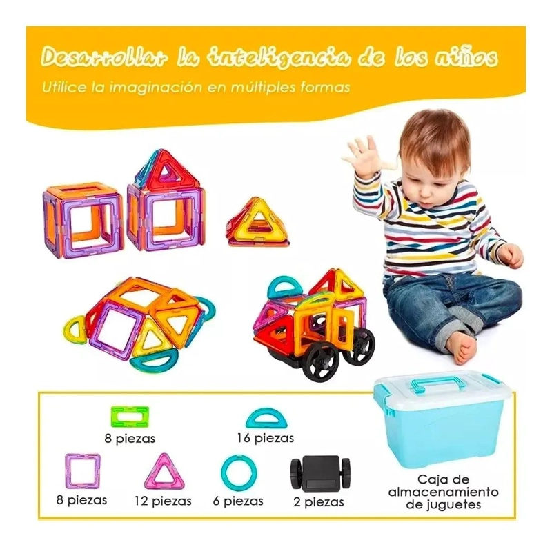 BLOQUES MAGNE TICOS DE CONSTRUCCION 52 PIEZAS PARA NIÑOS - 4