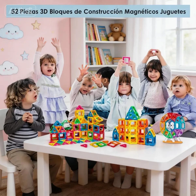 BLOQUES MAGNE TICOS DE CONSTRUCCION 52 PIEZAS PARA NIÑOS - 6