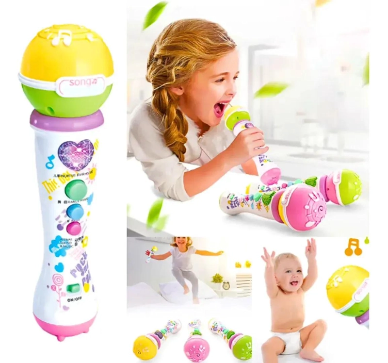 MICROFONO KARAOKE INFANTIL CON CANCIONES Y LUCES COLORIDAS - 2