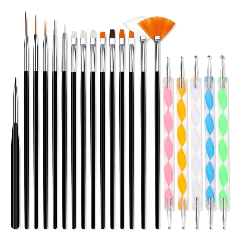 JUEGO DE 20 PINCELES Y PUNTEROS PARA DECORACION DE UÑAS - 1