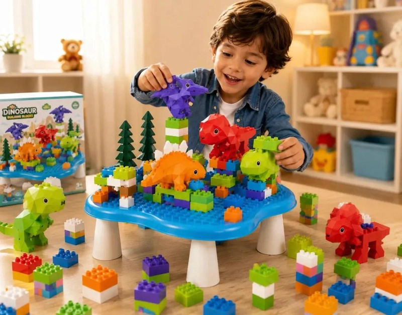 MESA DIDACTICA DE CONSTRUCCION CON DINOSAURIOS Y 65 PIEZAS - 1