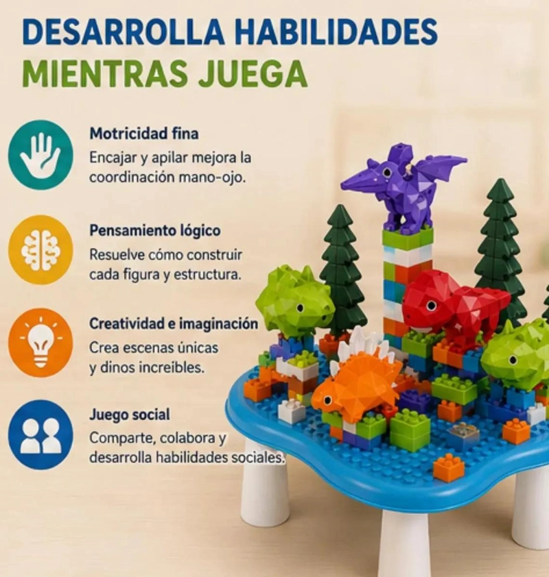 MESA DIDACTICA DE CONSTRUCCION CON DINOSAURIOS Y 65 PIEZAS - 6