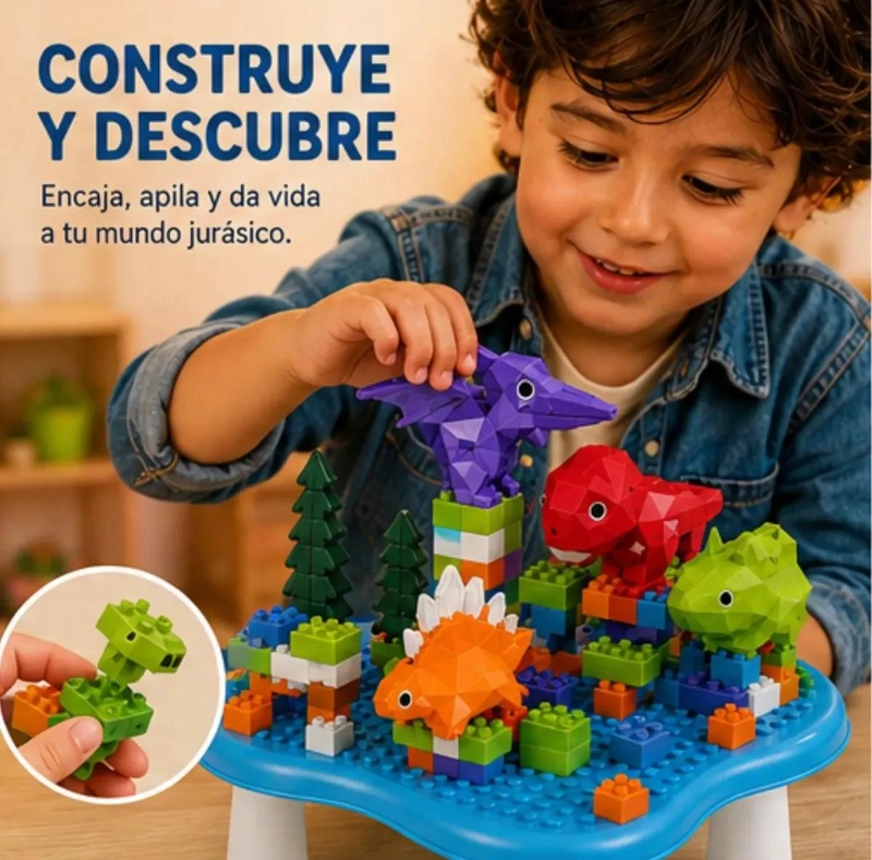 MESA DIDACTICA DE CONSTRUCCION CON DINOSAURIOS Y 65 PIEZAS - 7