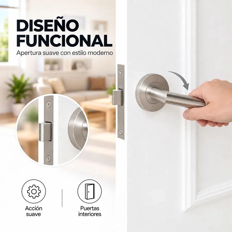 CERRADURA DE MANILLA DE ACERO INOXIDABLE PARA PUERTAS INTERIORES - 5