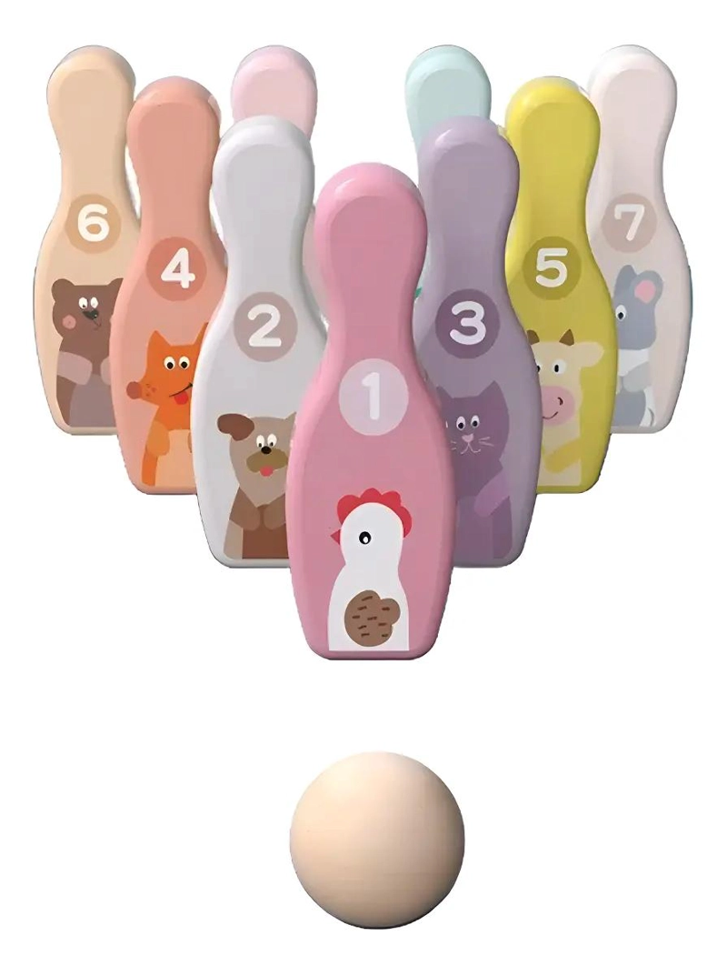 SET DE BOWLING DE MADERA CON ANIMALITOS PARA NIÑOS - 1