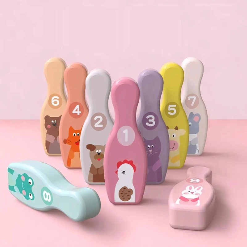 SET DE BOWLING DE MADERA CON ANIMALITOS PARA NIÑOS - 2