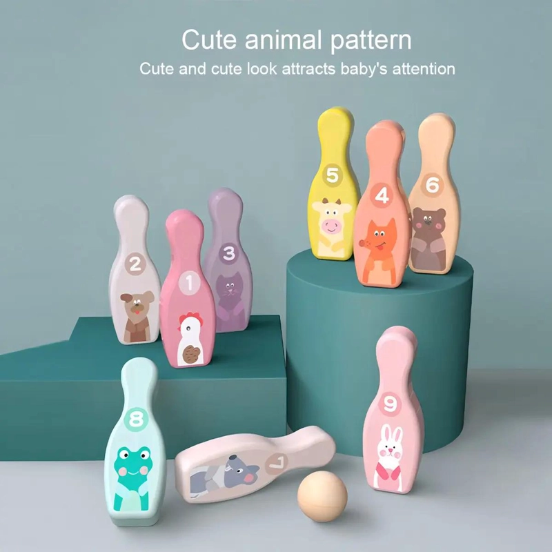 SET DE BOWLING DE MADERA CON ANIMALITOS PARA NIÑOS - 4