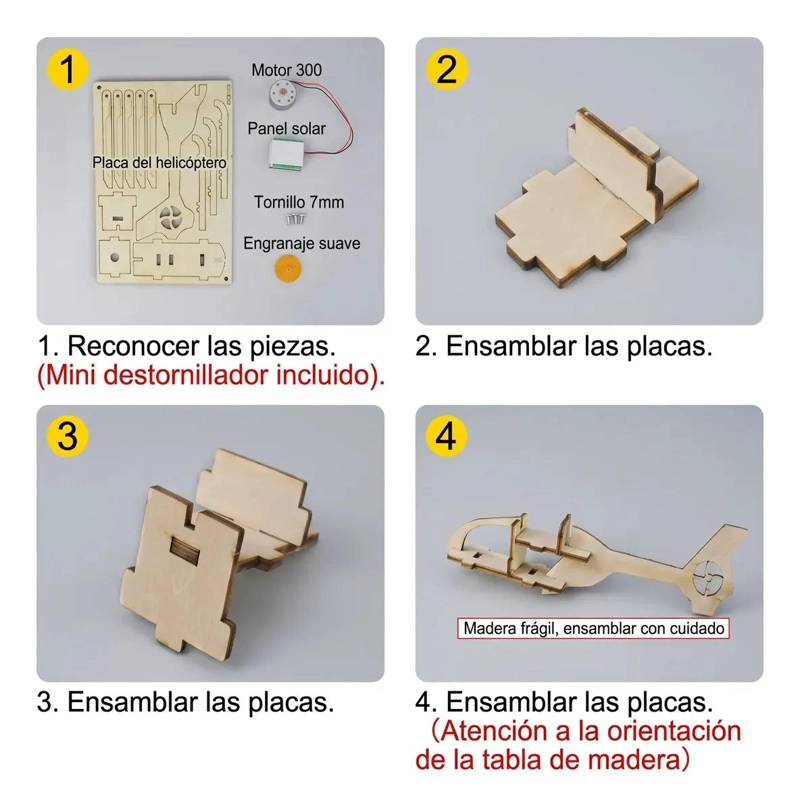 HELICOPTERO SOLAR DE MADERA PARA ARMAR Y APRENDER - 3