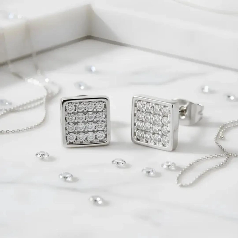 AROS CUADRADOS DE PLATA 925 CON CIRCONES BRILLANTES - 5