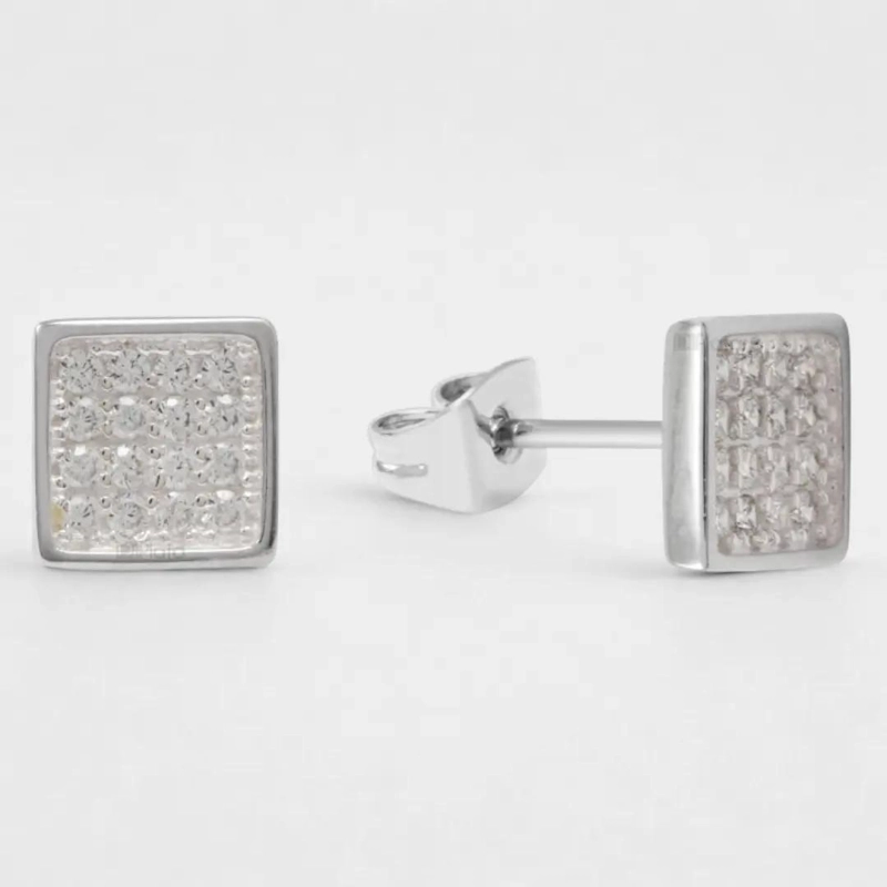 AROS CUADRADOS DE PLATA 925 CON CIRCONES BRILLANTES - 9