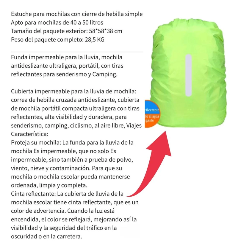 CUBRE MOCHILAS 40-50 LITROS IMPERMEABLE Y REFLECTANTE - 10
