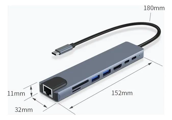 ADAPTADOR TIPO C CON 8 PUERTOS PARA CONEXIONES MULTIPLES - 2