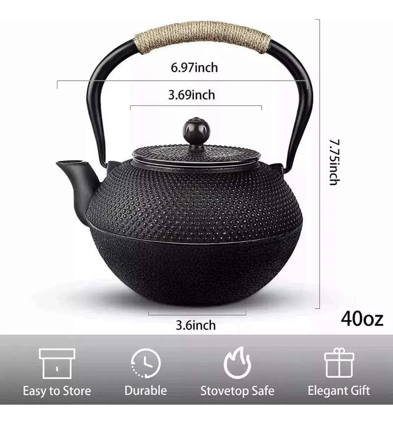 TETERA DE HIERRO FUNDIDO JAPONESA CON INFUSOR DE ACERO INOXIDABLE - 7