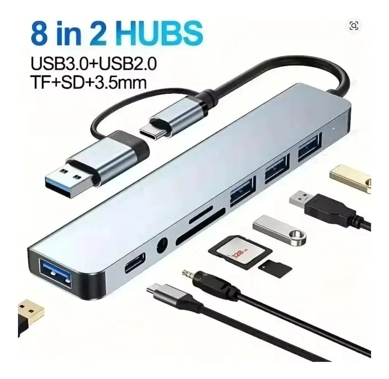 HUB MULTIFUNCIONAL 8 PUERTOS USB Y TIPO C CON LECTOR - 2
