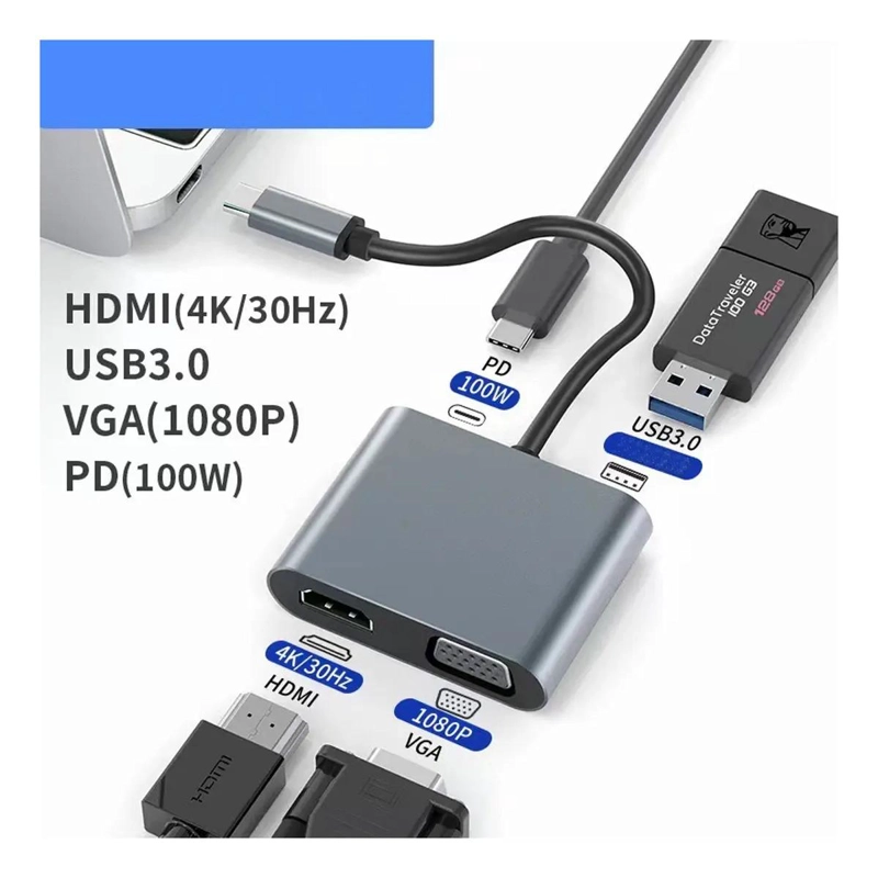 HUB USB TIPO C 4 EN 1 CON HDMI 4K Y VGA - 3