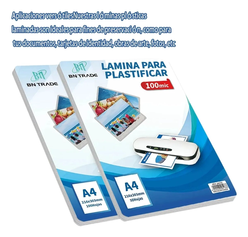 LAMINAS PARA PLASTIFICAR 100 HOJAS 100 MICRONES TAMAÑOS A3 A4 A5 - 5