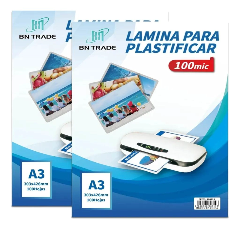 LAMINAS PARA PLASTIFICAR 100 HOJAS 100 MICRONES TAMAÑOS A3 A4 A5 - 6