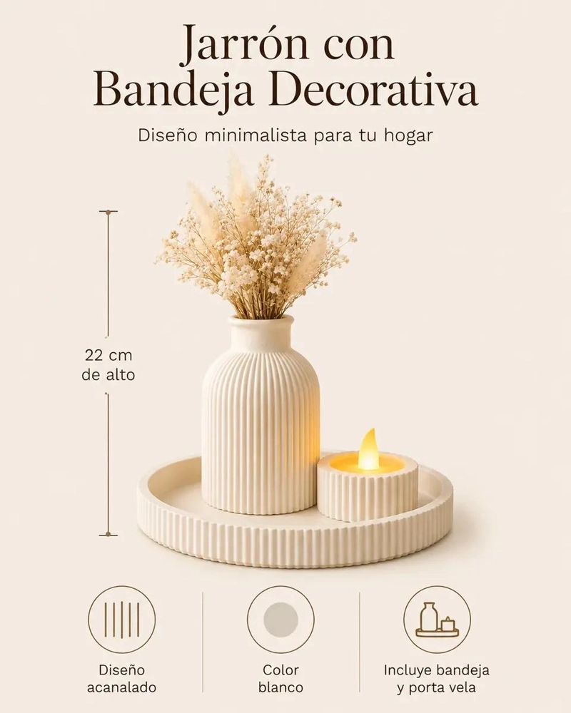 SET DECORATIVO CON FLORERO, PORTAVELAS Y BANDEJA ELEGANTE - 4