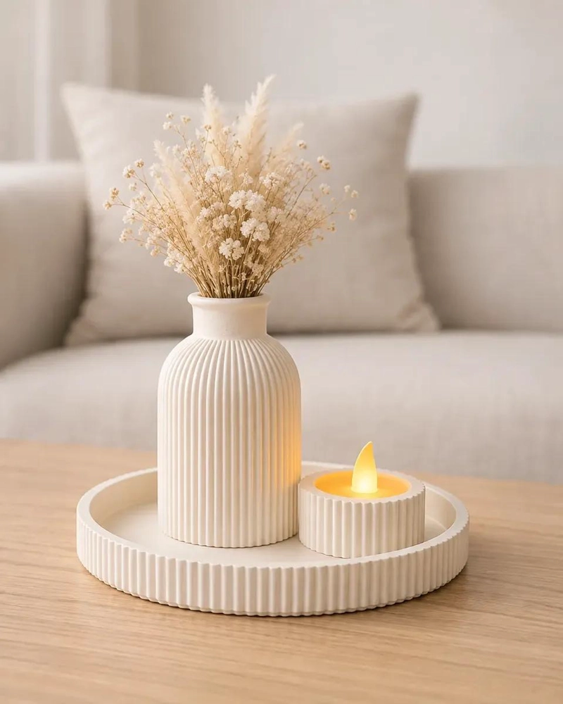 SET DECORATIVO CON FLORERO, PORTAVELAS Y BANDEJA ELEGANTE - 5