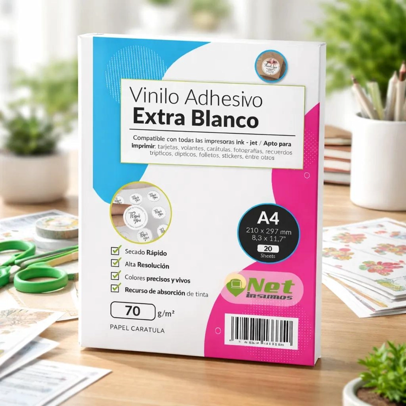 VINILO ADHESIVO IMPRIMIBLE A4 EXTRA BLANCO 20 HOJAS - 2