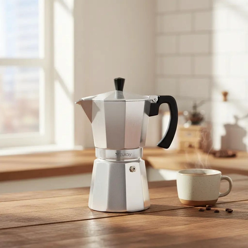 CAFETERA ESPRESSO DE ALUMINIO PARA 6 TAZAS CON MANGO ERGONOMICO - 1