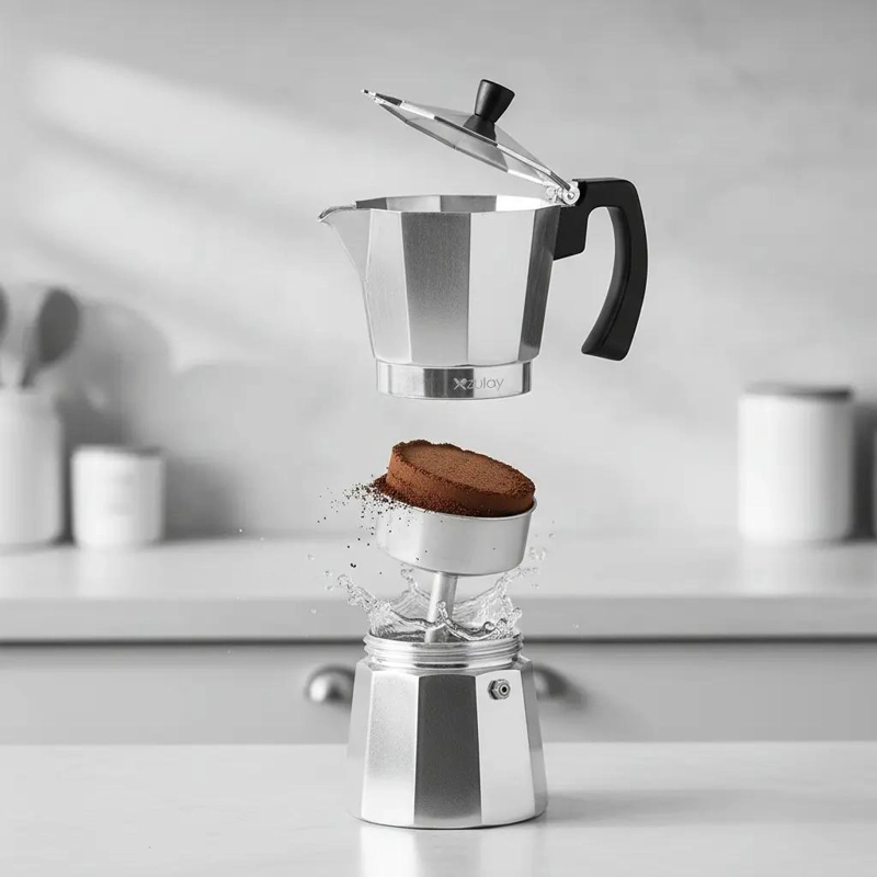 CAFETERA ESPRESSO DE ALUMINIO PARA 6 TAZAS CON MANGO ERGONOMICO - 4