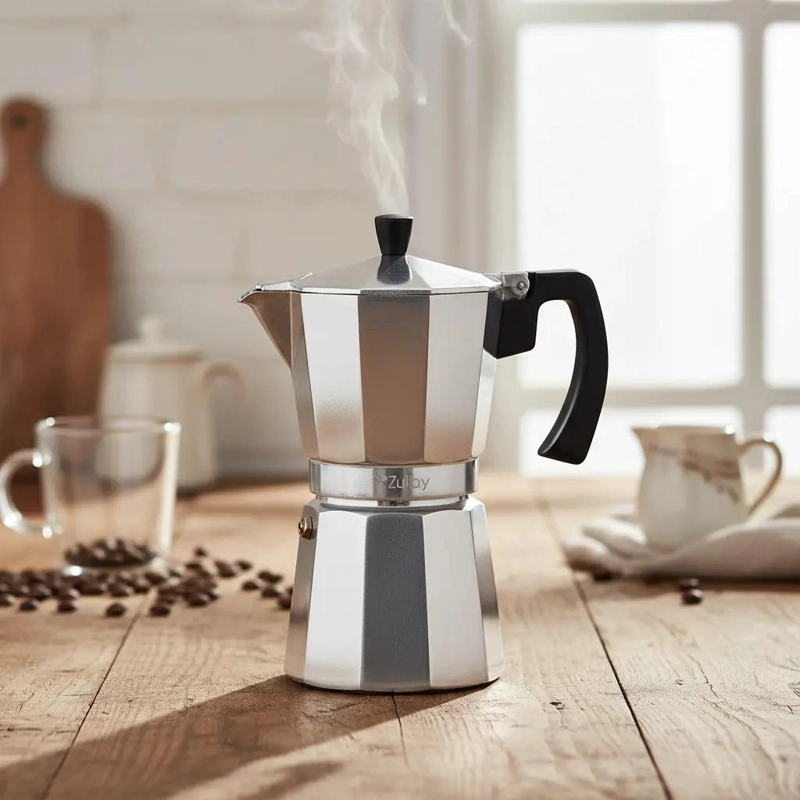 CAFETERA ESPRESSO DE ALUMINIO PARA 6 TAZAS CON MANGO ERGONOMICO - 6