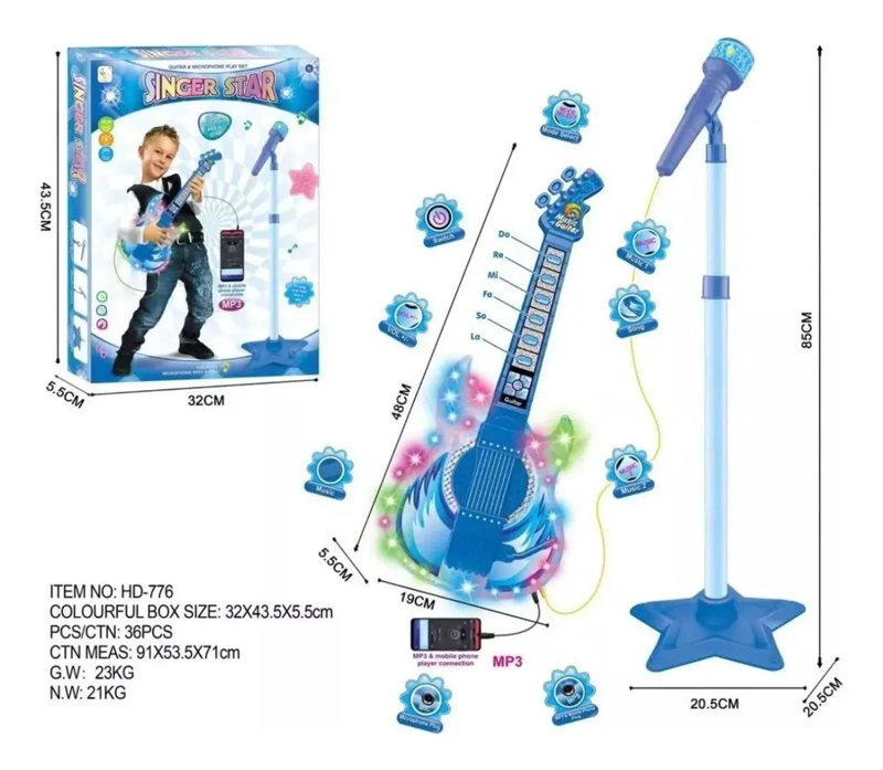 GUITARRA MUSICAL INFANTIL CON MICROFONO Y LUCES - 2