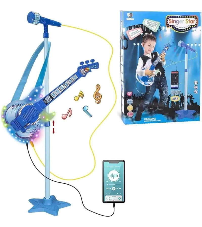 GUITARRA MUSICAL INFANTIL CON MICROFONO Y LUCES - 3