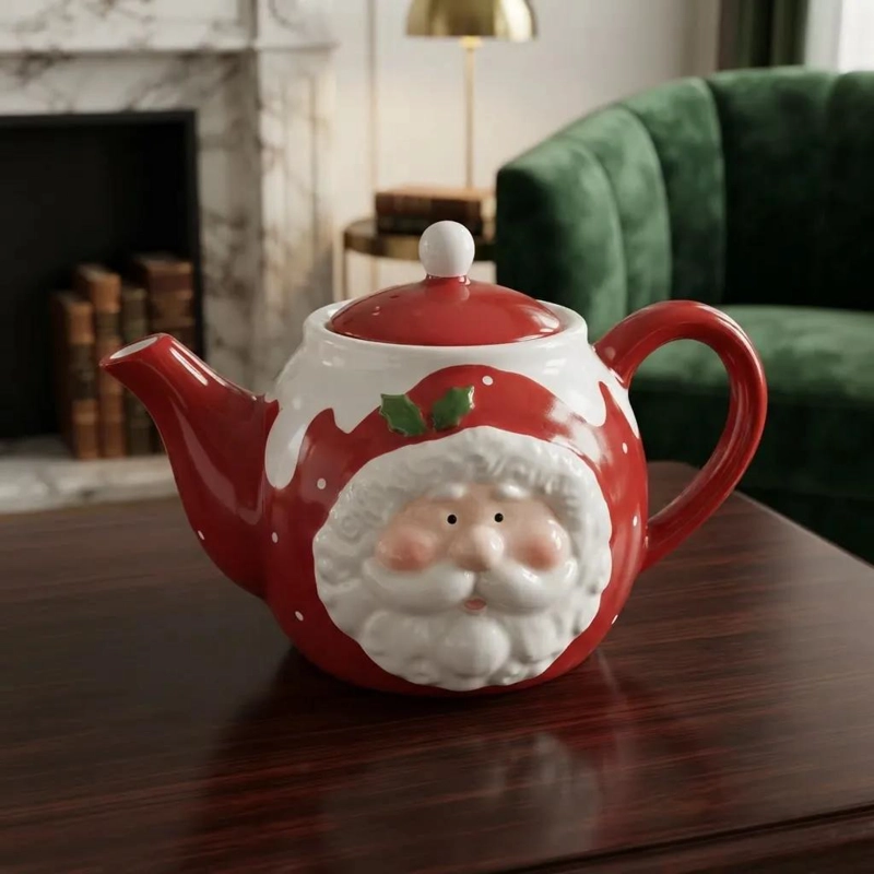 TETERA CERAMICA DISEÑO VIEJITO PASCUERO COLOR ROJO - 1