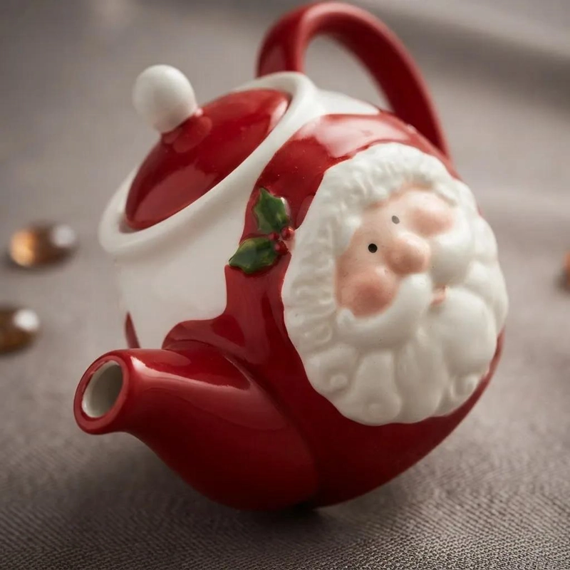 TETERA CERAMICA DISEÑO VIEJITO PASCUERO COLOR ROJO - 3