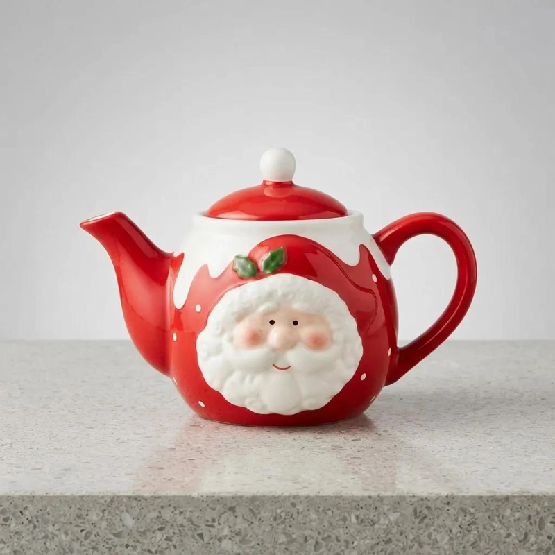 TETERA CERAMICA DISEÑO VIEJITO PASCUERO COLOR ROJO - 4