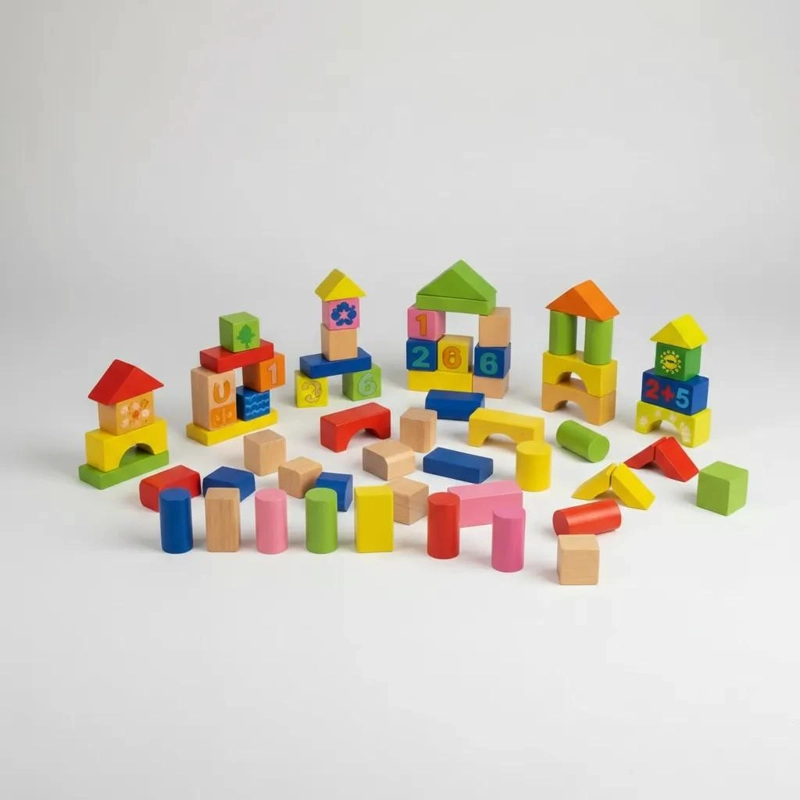 BLOQUE DIDACTICO DE MADERA CON 50 PIEZAS PARA NIÑOS - 1