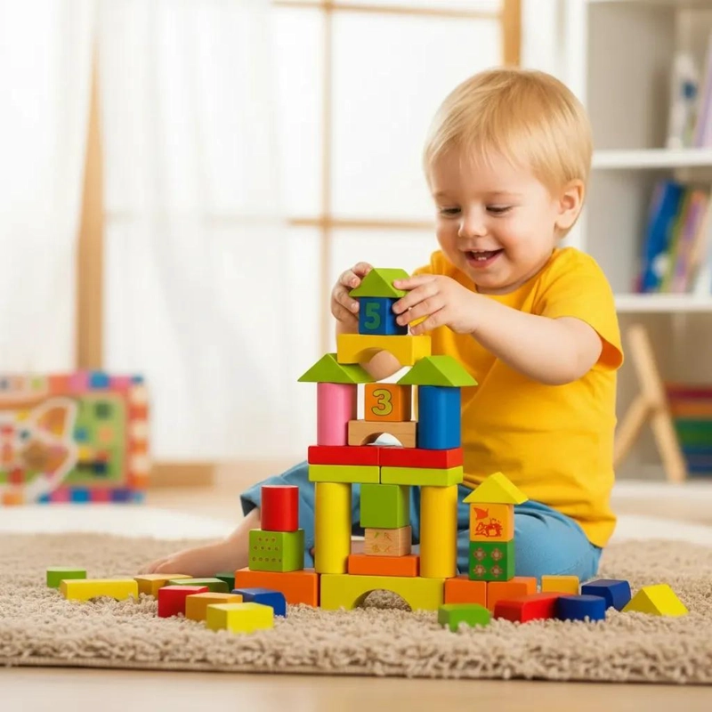 BLOQUE DIDACTICO DE MADERA CON 50 PIEZAS PARA NIÑOS - 4