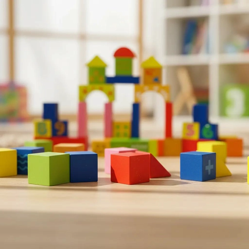 BLOQUE DIDACTICO DE MADERA CON 50 PIEZAS PARA NIÑOS - 5