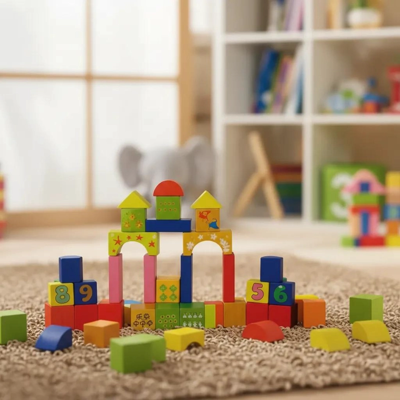 BLOQUE DIDACTICO DE MADERA CON 50 PIEZAS PARA NIÑOS - 6