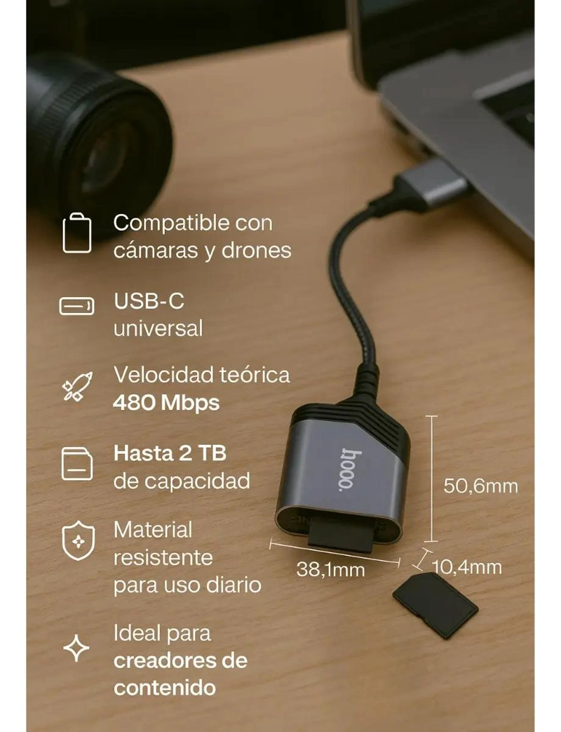 LECTOR DE TARJETAS SD Y MICROSD TIPO C CON ALTA VELOCIDAD - 2