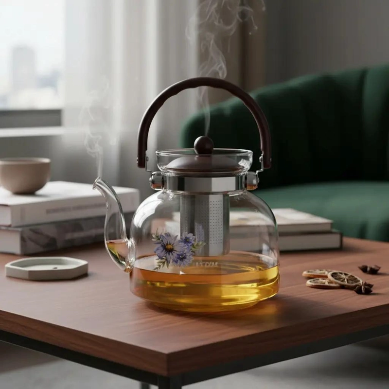 TETERA DE VIDRIO INFUSORA 1100 ML CON FILTRO DE ACERO INOXIDABLE - 1