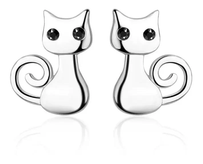 AROS ELEGANTES DE GATITOS BAÑADOS EN PLATA 925 - 1