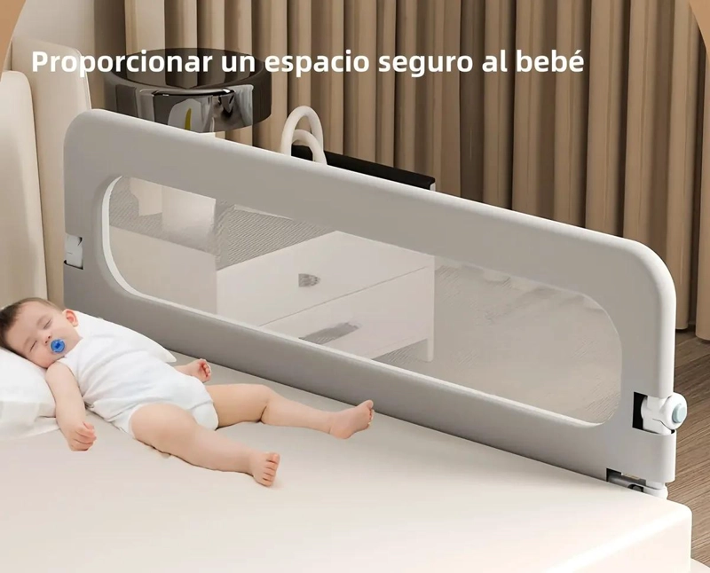 BARANDA DE CAMA ABATIBLE AJUSTABLE PARA BEBE S COLOR GRIS - 2