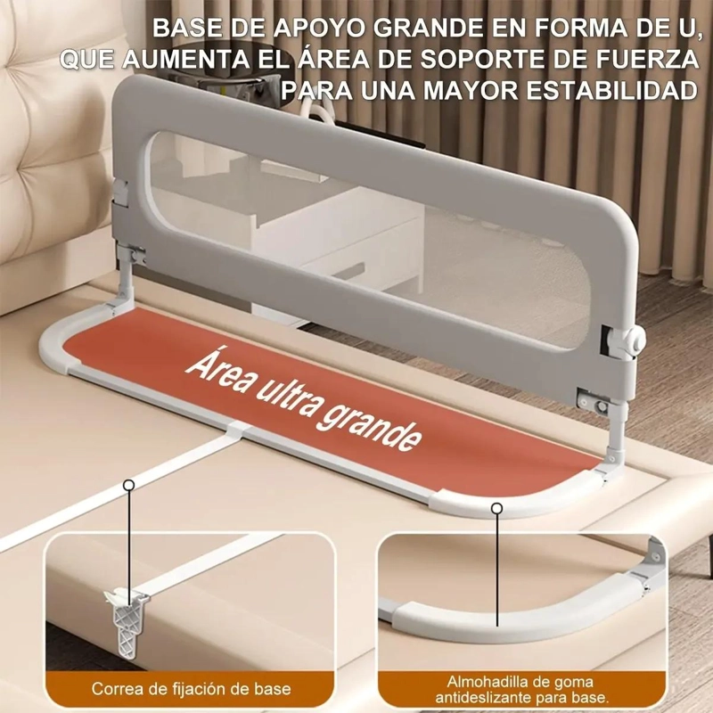BARANDA DE CAMA ABATIBLE AJUSTABLE PARA BEBE S COLOR GRIS - 4