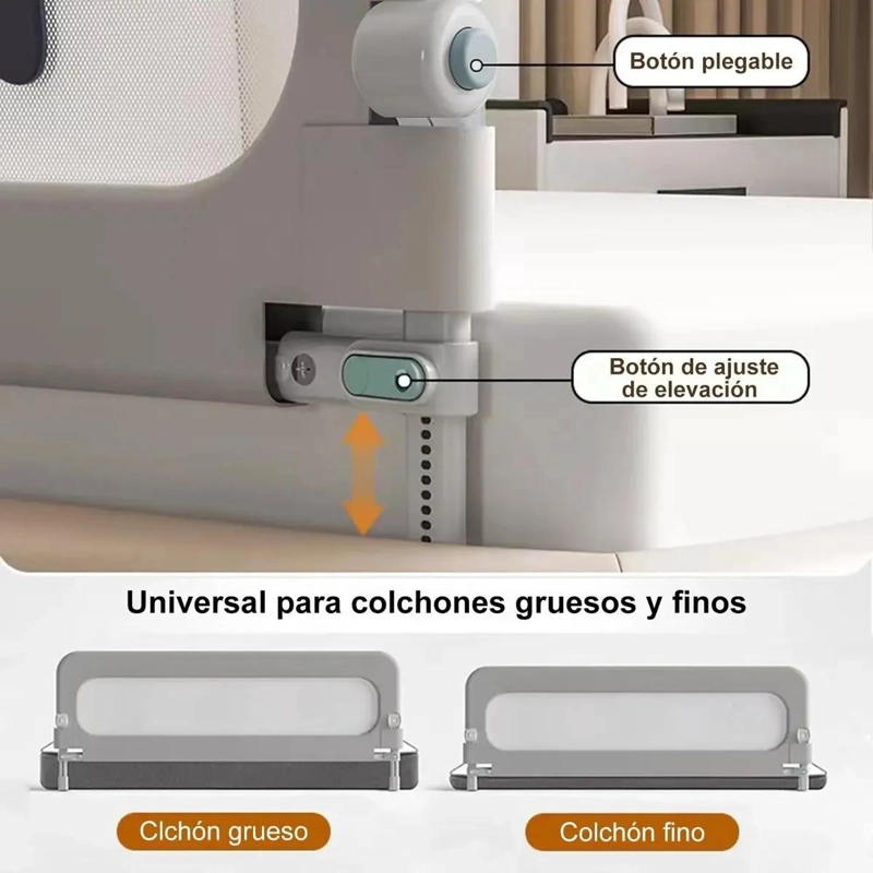 BARANDA DE CAMA ABATIBLE AJUSTABLE PARA BEBE S COLOR GRIS - 7